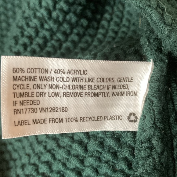 Universal Thread Size: M Cotton Blend Dark Green Knit Sweater with Ruffles - Picture 3 of 5